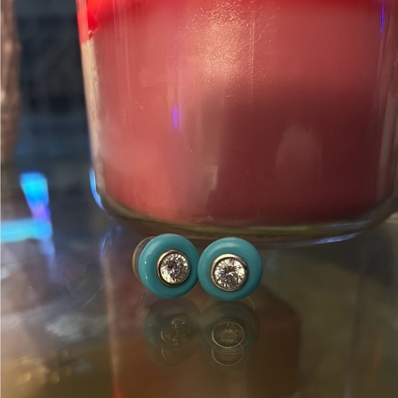 Angelique de Paris Turquoise & Cz post Earrings. - Picture 3 of 4